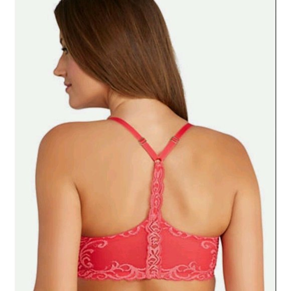 NATORI Feathers UW T-Back Front Close Bra #735023 Bright Coral 32D NEW - Picture 3 of 8